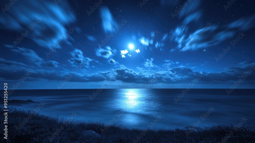 A quiet, moonlit night with thin clouds moving slowly across the sky, the moonlight casting long shadows below. A quiet, moonlit night with thin clouds moving slowly across the sky, the moonlight casting long shadows below.
