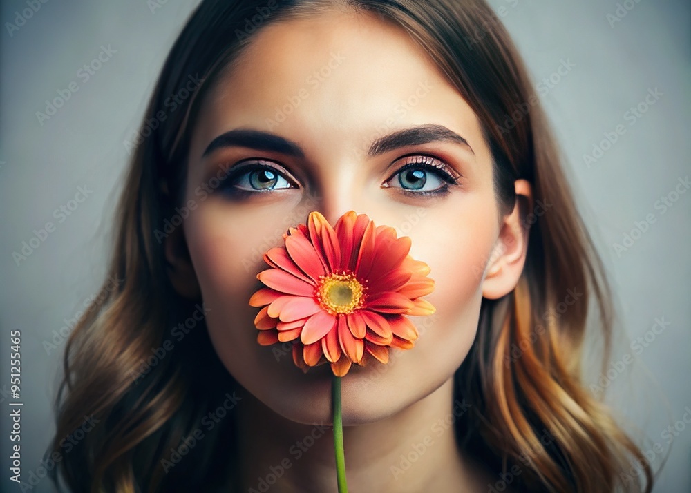 A human with a flower emerging from their nose, vibrant petals unfurling against a serene backdrop, a whimsical fusion of nature and form. A human with a flower emerging from their nose, vibrant petals unfurling against a serene backdrop, a whimsical fusion of nature and form.