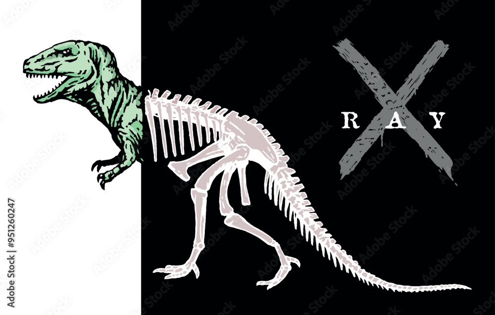 Illustration of dinosaur and fossil composition. Art with lettering. Design for printing on t-shirts, posters, etc. Illustration of dinosaur and fossil composition. Art with lettering. Design for printing on t-shirts, posters, etc.