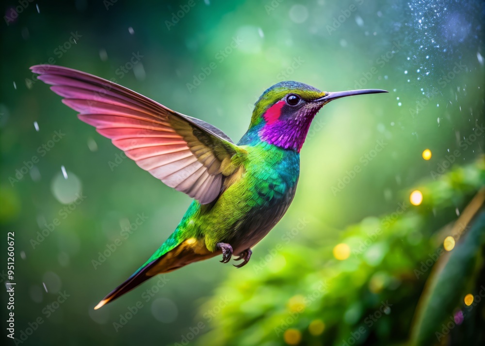 Fototapeta premium tropical hummingbirds vibrant iridescent feathers hot pink throat patch bright green hummingbird mix vibrant colors jacobian hummingbird species white 