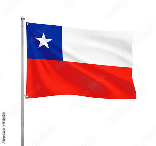 Chile flag waving in the wind on a silver pole, isolated on transparent background Free Download Chile flag waving in the wind on a silver pole, isolated on transparent background - GFXLoad