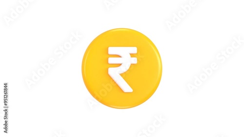 Golden rupee coin icon animation 3d render