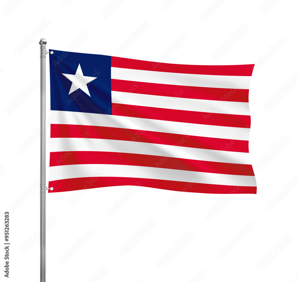 Liberia flag waving in the wind on a silver pole, isolated on transparent background Liberia flag waving in the wind on a silver pole, isolated on transparent background