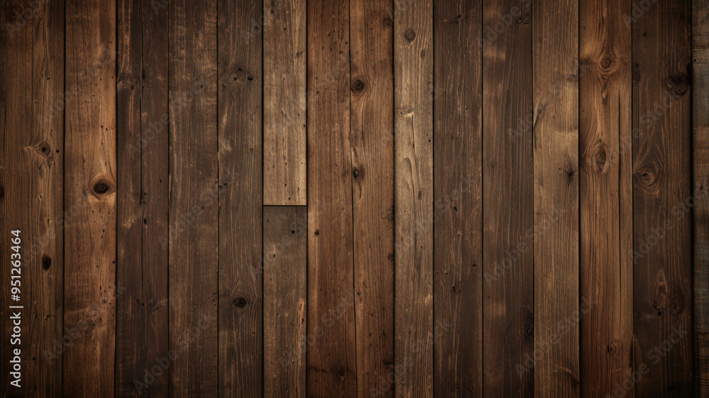 Fototapeta premium Fond de planche de bois marron foncé, papier peint. Vieux fond en bois texturé foncé grunge, la surface de la vieille texture de bois brun, vue de dessus lambris en bois de pin brun. 