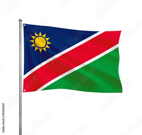 Namibia flag waving in the wind on a silver pole, isolated on transparent background Free Download Namibia flag waving in the wind on a silver pole, isolated on transparent background - GFXLoad