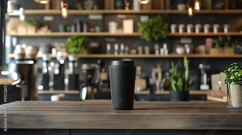 Minimalist White Coffee Cup in a Modern Café Setting Minimalist White Coffee Cup in a Modern Café Setting