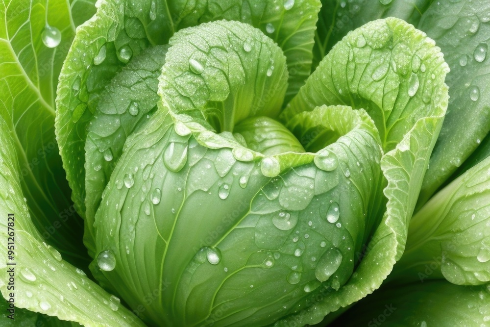 Close-up Fresh cabbage leaves with water drops Close-up Fresh cabbage leaves with water drops