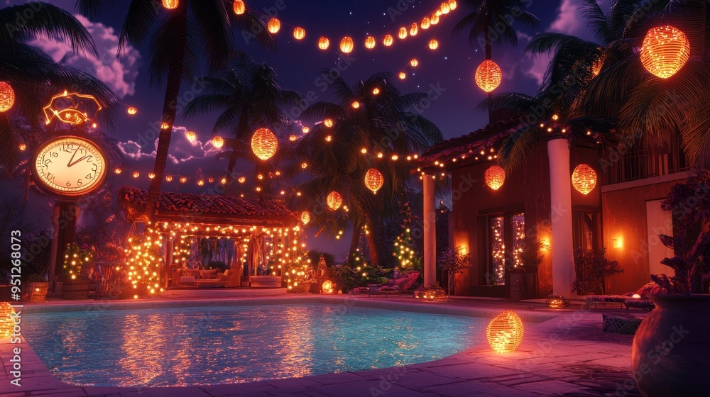 Enchanting Tropical Oasis: A Fairy-Tale Nightscape Enchanting Tropical Oasis: A Fairy-Tale Nightscape
