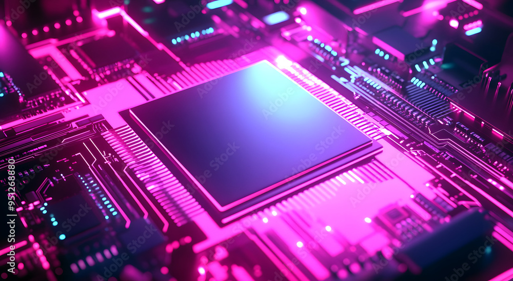 High-Tech Chip Glowing with Neon Lights
High-Tech Chip Glowing with Neon Lights
