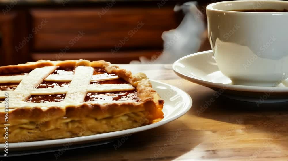Enjoying a warm cup of coffee on a cozy kitchen table in the morning light Enjoying a warm cup of coffee on a cozy kitchen table in the morning light
