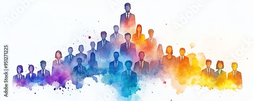 Sales organization chart, hierarchical structure with roles defined, corporate setting, Watercolor style