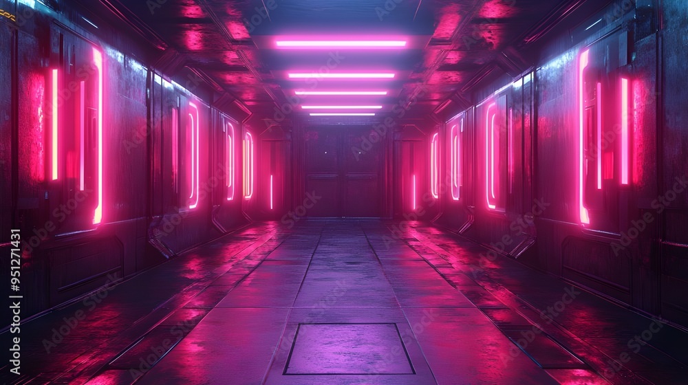 Futuristic Neon Corridor with Pink Lights. Futuristic Neon Corridor with Pink Lights.