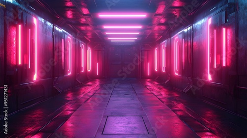 Futuristic Neon Corridor with Pink Lights.