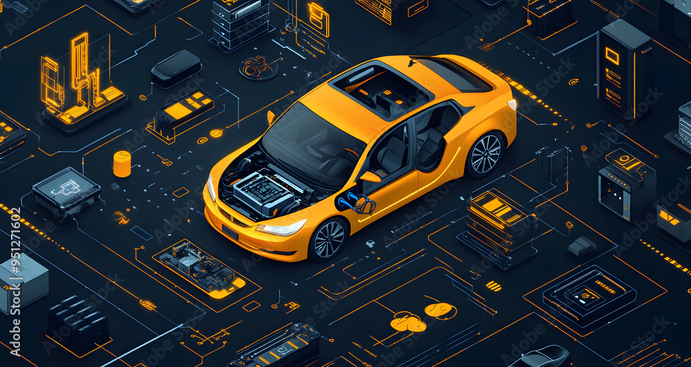 Car with Open Hood Surrounded by Electronics
Car with Open Hood Surrounded by Electronics