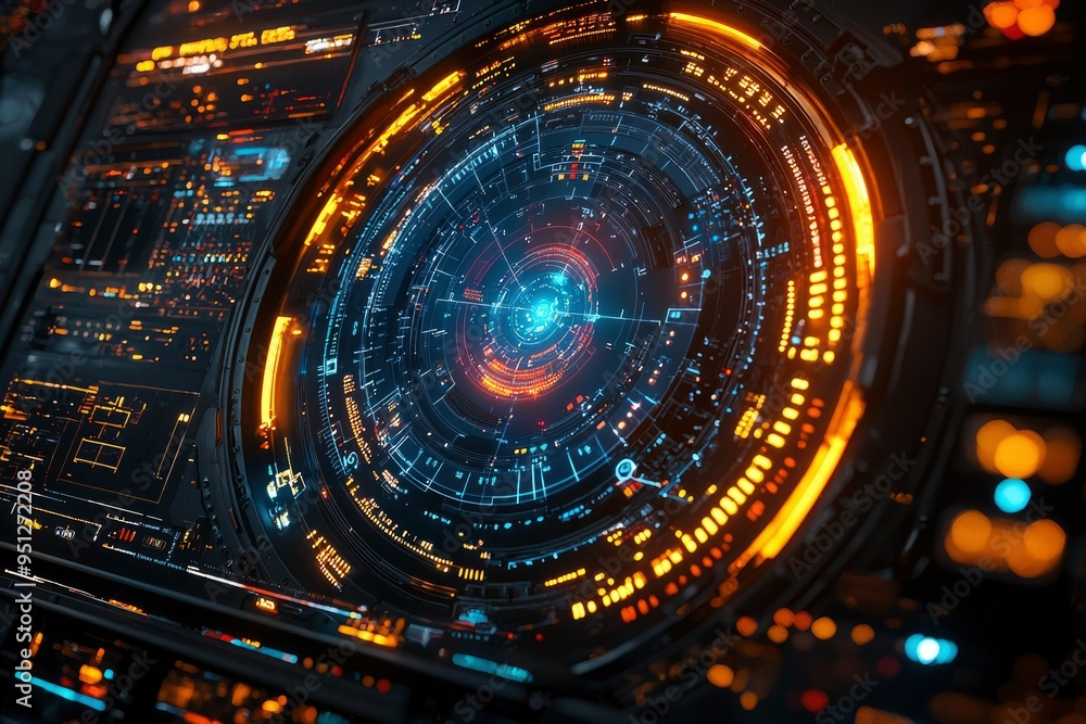Futuristic Interface with Glowing Orange and Blue Lights Futuristic Interface with Glowing Orange and Blue Lights