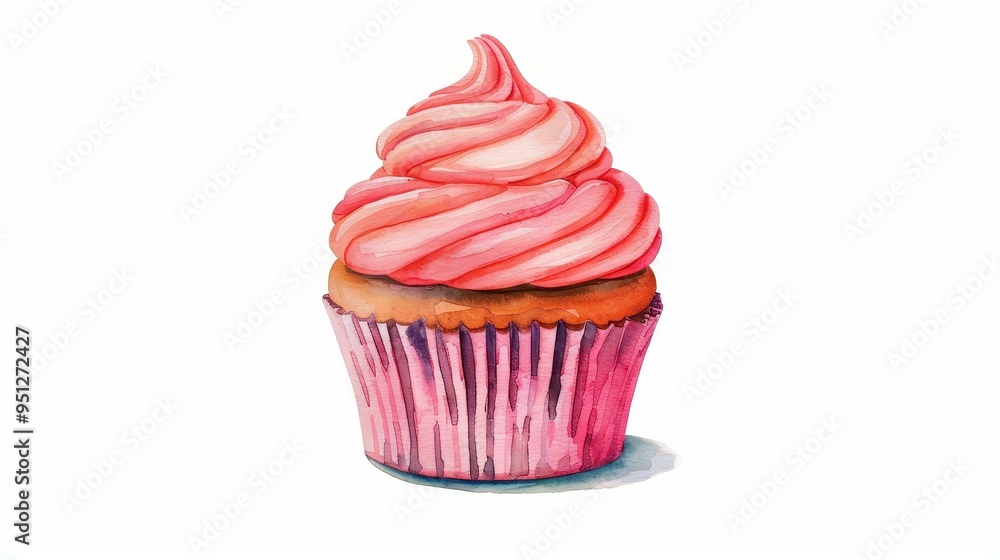 Delight in this charming watercolor of a pink cupcake, set against a clean white backdrop that highlights its sweetness. Delight in this charming watercolor of a pink cupcake, set against a clean white backdrop that highlights its sweetness.
