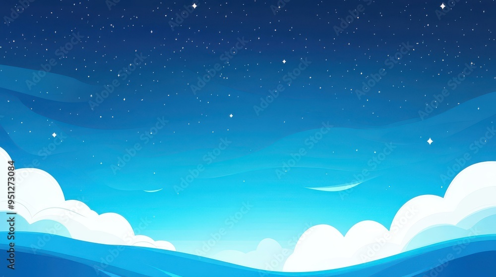 Obraz premium Explore a vibrant illustration of a starry sky, featuring textured modern flat designs in a playful cartoon style.