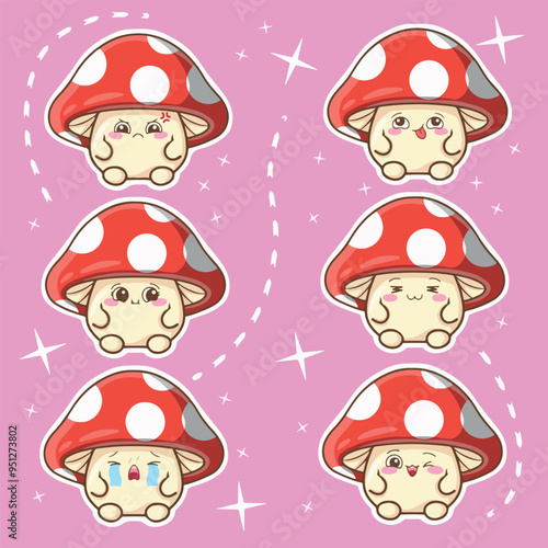 illustration art set sticker cute mushroom character vector design
