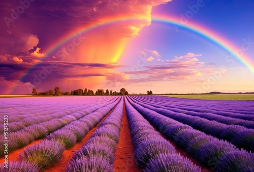 an image of a rainbow in the sky over a lavender field photo