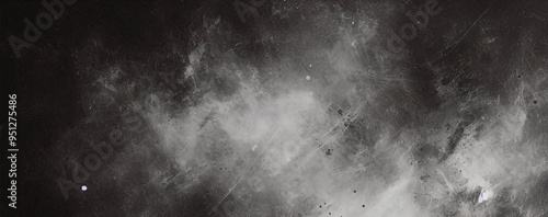 Suelo de hormigón con humo o niebla en una habitación oscura con foco. calle asfaltada, fondo negro