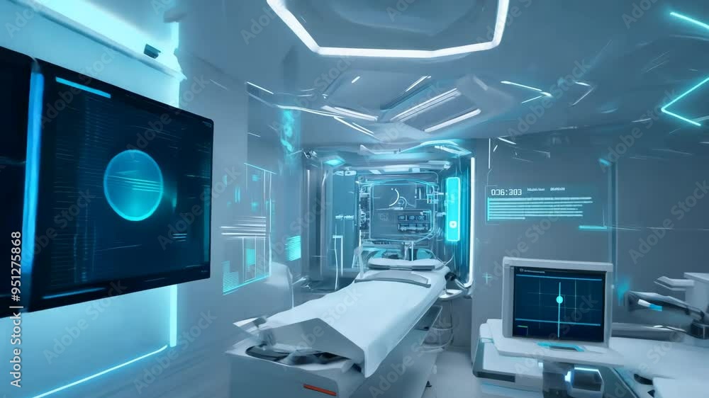 Advanced medical treatment room showcasing cutting-edge technology and futuristic design in a hospital setting Advanced medical treatment room showcasing cutting-edge technology and futuristic design in a hospital setting