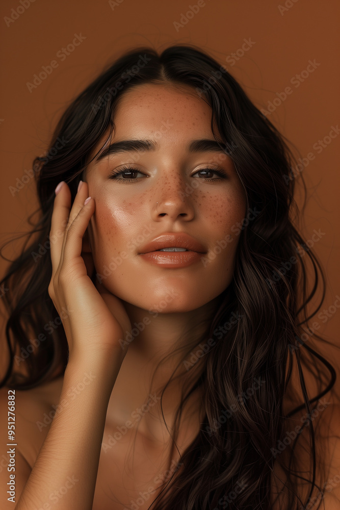 Diverse women posing happily with makeup on brown studio background Diverse women posing happily with makeup on brown studio background