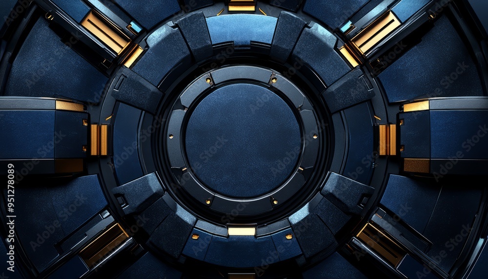 Obraz premium Abstract Circular Design with Metallic Blue and Gold Accents