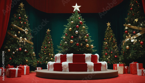 3d luxury podium christmas decoration and space for your luxury product. Christmas background concept