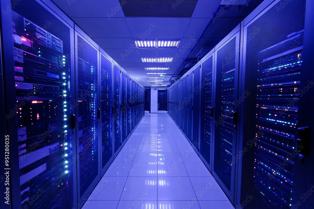 Data center with network hardware and servers Data center with network hardware and servers