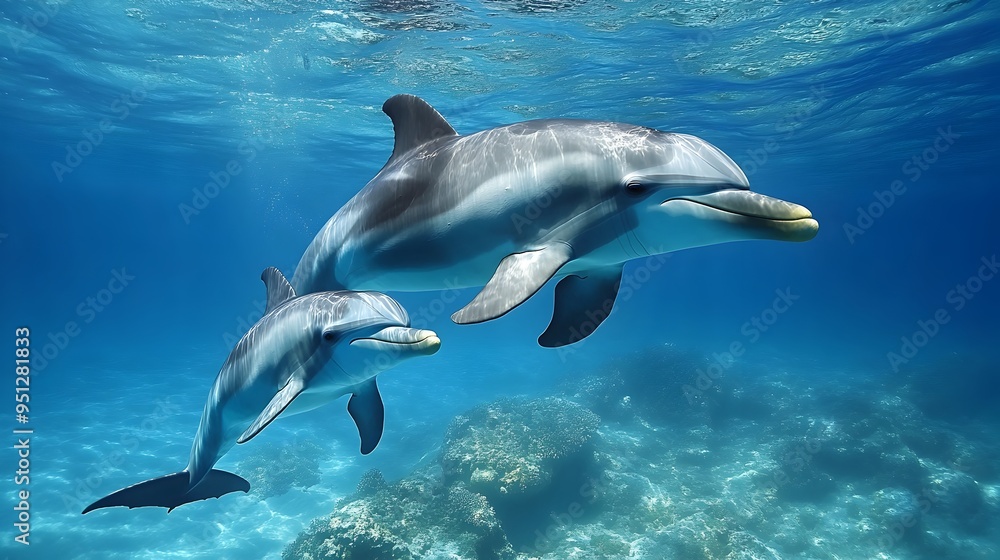 Dolphin Mother and Calf Showcasing Ocean Ecosystem Preservation Dolphin Mother and Calf Showcasing Ocean Ecosystem Preservation