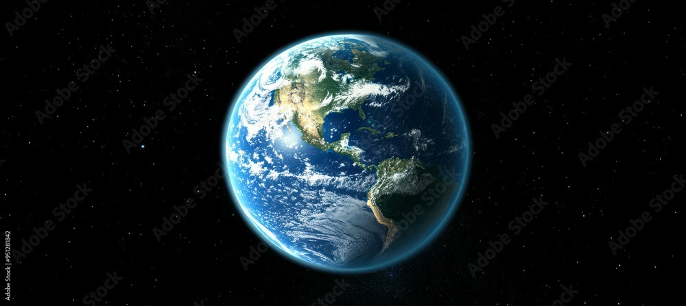 Fototapeta premium Planet earth on black background. Generative AI technology.