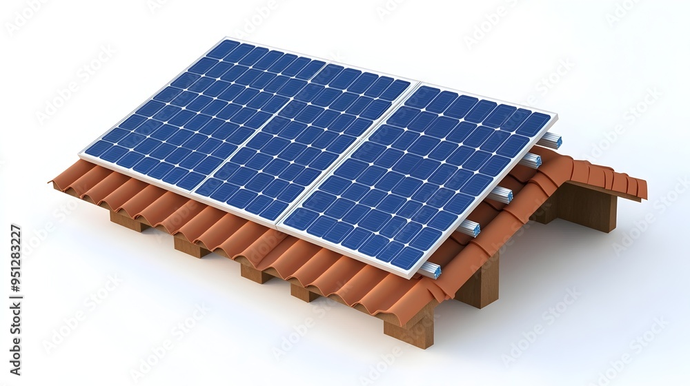 Solar Panels on Rooftop Absorbing Sunlight in Clean Energy Concept Solar Panels on Rooftop Absorbing Sunlight in Clean Energy Concept