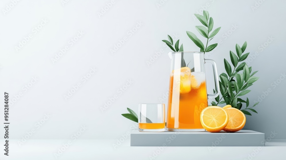 Stylized illustration of cold brew carafe and glass in bold lines and colors. Stylized illustration of cold brew carafe and glass in bold lines and colors.