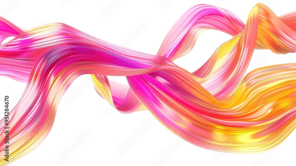 A vibrant, flowing abstract design featuring pink and yellow hues.