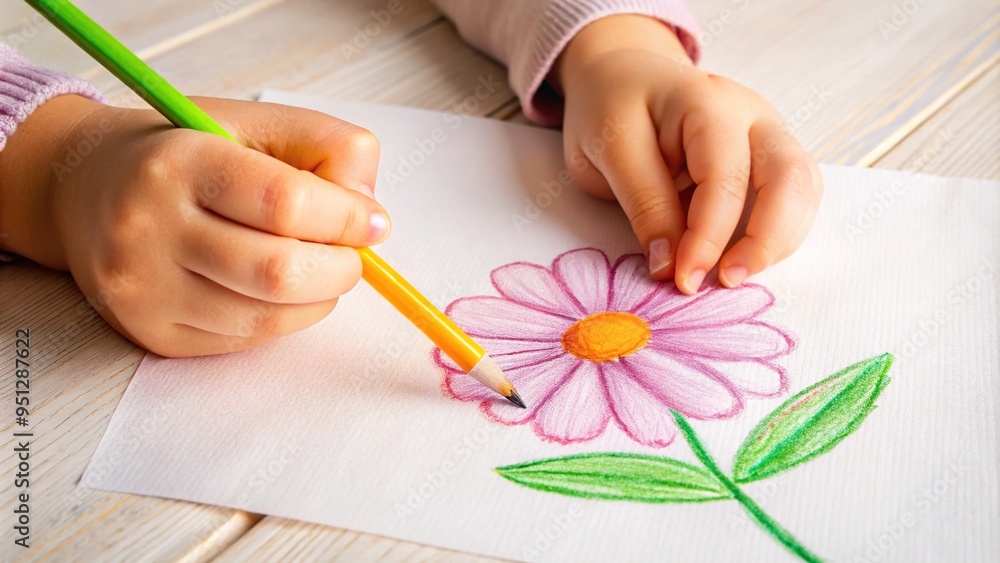 A small hand moves deliberately, following the wispy curves of a flower's petals as it leaves a gentle trail of graphite behind. A small hand moves deliberately, following the wispy curves of a flower's petals as it leaves a gentle trail of graphite behind.