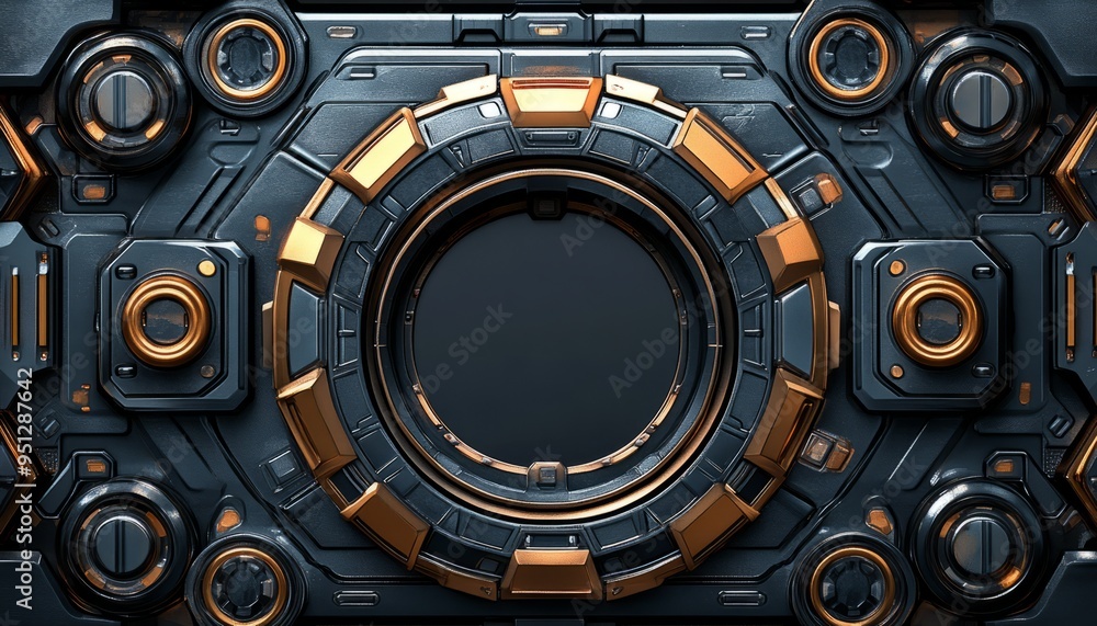 Futuristic Metallic Panel with Circular Window Futuristic Metallic Panel with Circular Window