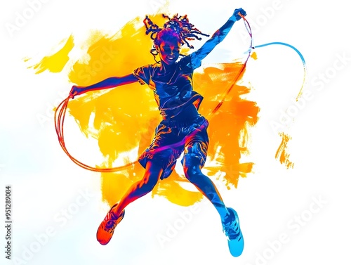 Athletic Youth Performing Dazzling Jump Rope Routine with Vibrant Street Art Mural Backdrop