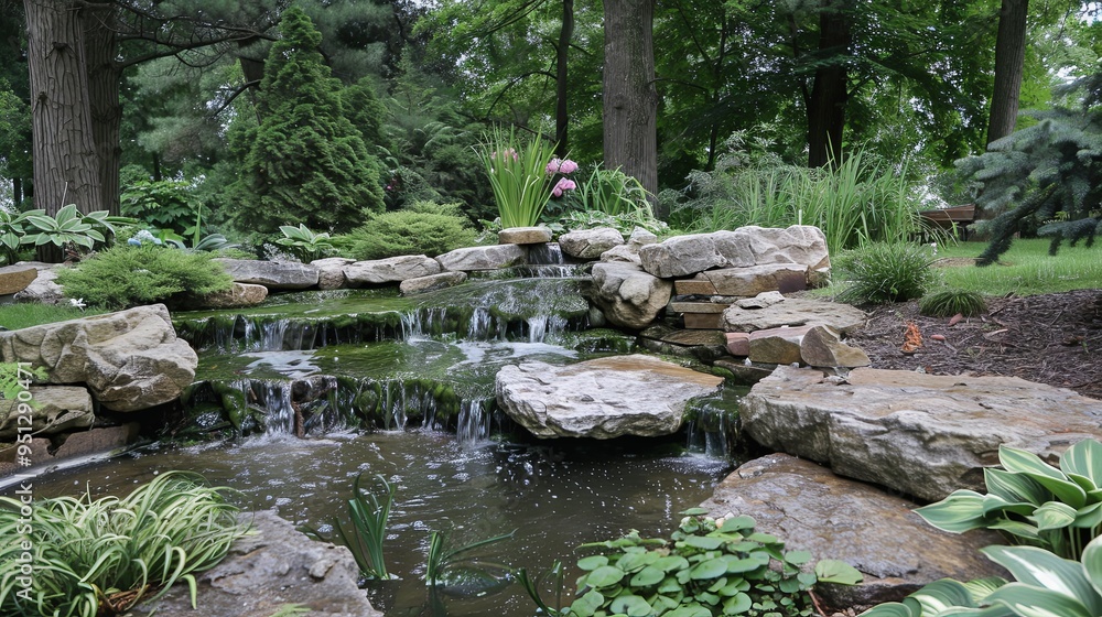 Embracing Serenity: A Close-Up of Tranquil Moments in a Lush Garden, Stone Path, and Water Feature, Experiencing the Essence of Nature Embracing Serenity: A Close-Up of Tranquil Moments in a Lush Garden, Stone Path, and Water Feature, Experiencing the Essence of Nature