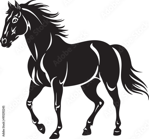 Sleek Horse Silhouette Vector Illustration with Realistic Eye Detail, horse drawing, horse logo, horse icon, horse vector