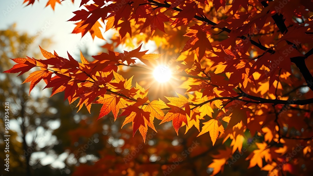 Fototapeta premium Sunlight filtering through autumn leaves on branch
