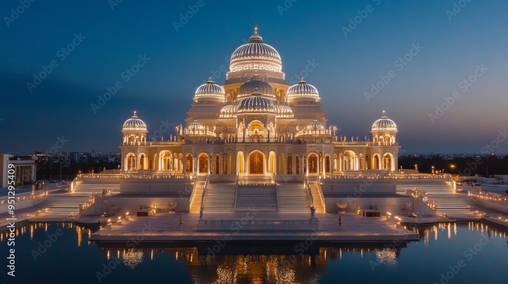 Obraz premium Night view of the newly inaugurated BAPS Hindu Mandir in Abu Dhabi