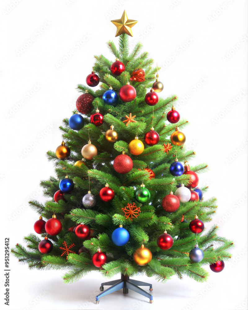 christmas tree and decorations isolated on white background christmas tree and decorations isolated on white background