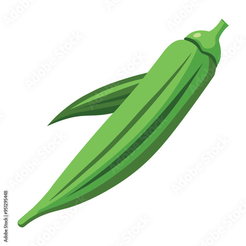 Fresh Okra Art, Vector, Icon and Graphic, Flat Vegetables Illustration Design On White Background