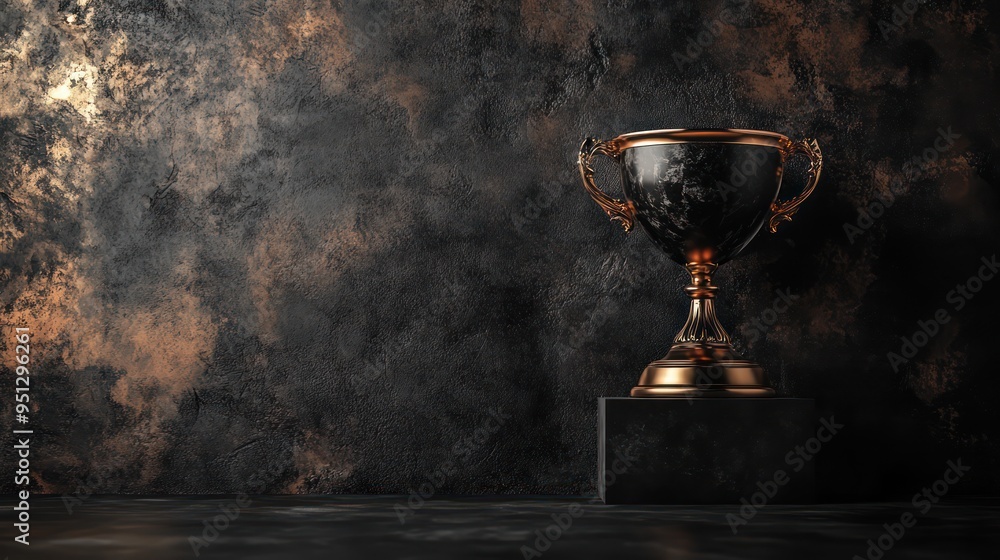 1st champion award, the best prize and winner concept, championship cup or winner trophy on in showroom on dark wall 1st champion award, the best prize and winner concept, championship cup or winner trophy on in showroom on dark wall