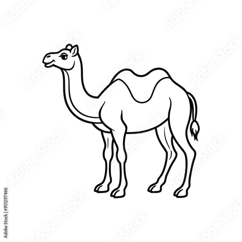 Camel Line Art Vector illustration. Camel Black Stroke Linear Icon vector white background