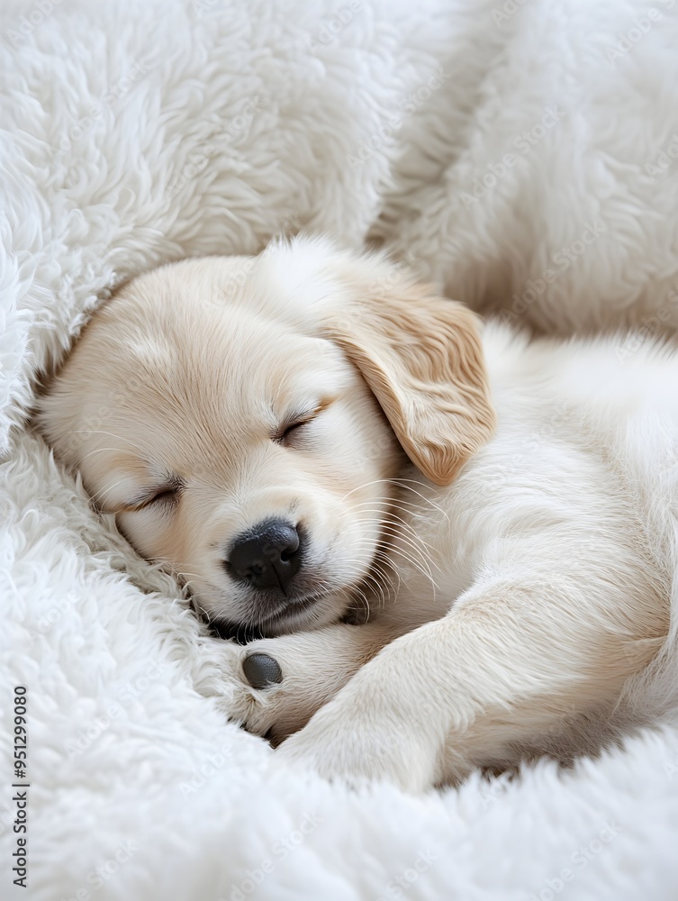 Cozy Sleeping Golden Retriever Puppy on Soft White Background with Warm Natural Lighting Cozy Sleeping Golden Retriever Puppy on Soft White Background with Warm Natural Lighting