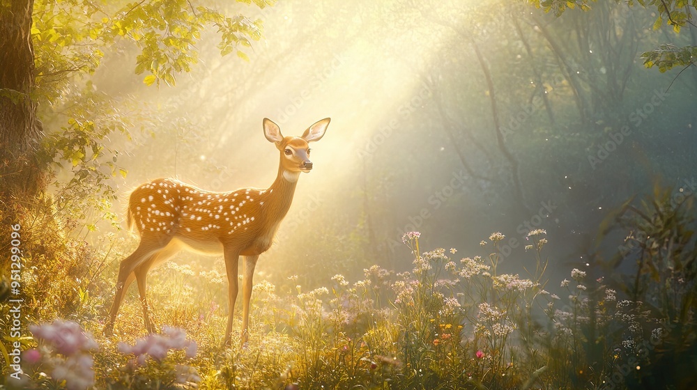 Serene Morning Light: A Graceful Deer in the Misty Forest - Perfect Poster for Nature Lovers and Tranquil Home Décor Serene Morning Light: A Graceful Deer in the Misty Forest - Perfect Poster for Nature Lovers and Tranquil Home Décor