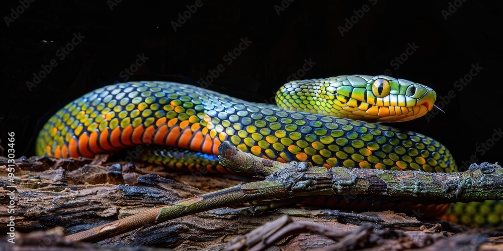 Obraz premium Endangered Broad-headed Snake Exhibiting a Defensive Stance