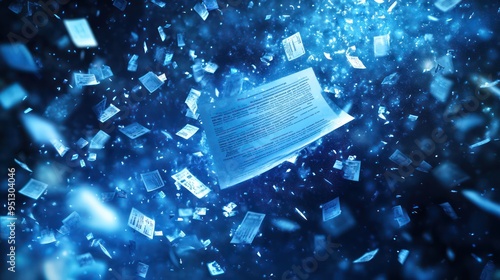 A credit report floating in the air, its numbers and letters dancing in a celestial display, symbolizing the sudden appearance of financial obligations