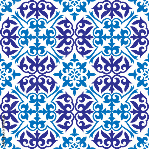 Vector seamless national ornament. Ethnic pattern of the nomadic peoples of the great steppe, Moroccan,Turk, Mongol, Kyrgyz, Buryat, Kalmyk, Kazakh. Design ceramic, azulejo tile, border